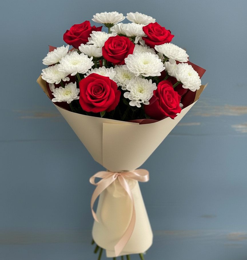 Букет цветов из: Розы и Хризантемы в Митякинской