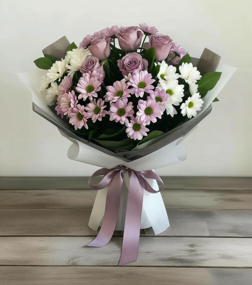 Букет цветов из: Хризантемы и Розы в Митякинской
