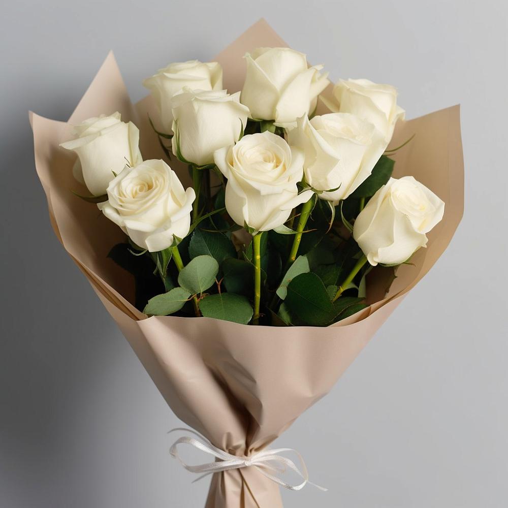 Букет 9 Белых роз Эдлесс Лав в Митякинской