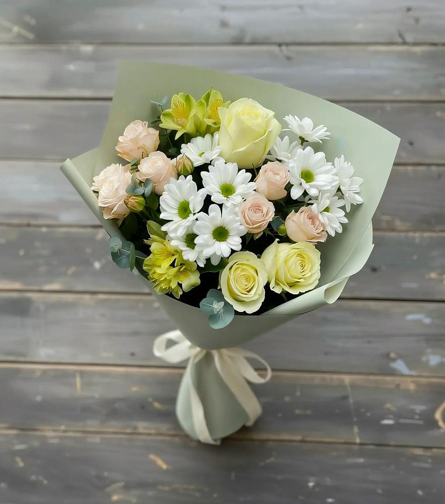 Букет цветов из: Альстромерии, Розы и Хризантемы в Митякинской