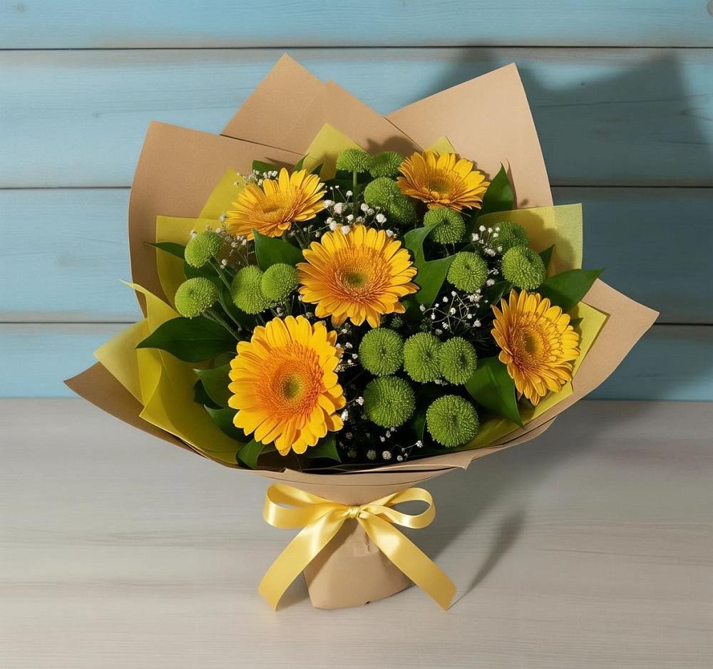 Букет цветов из: Герберы и Хризантемы в Митякинской