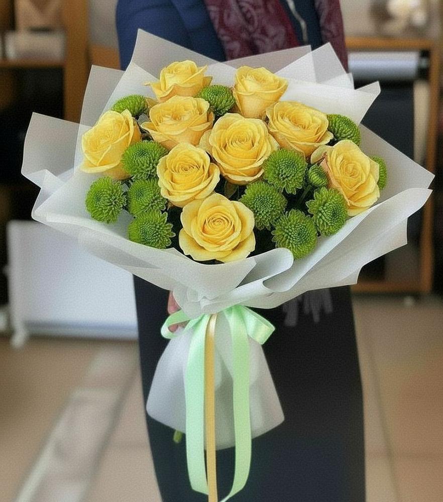 Букет цветов из: Хризантемы и Розы в Митякинской