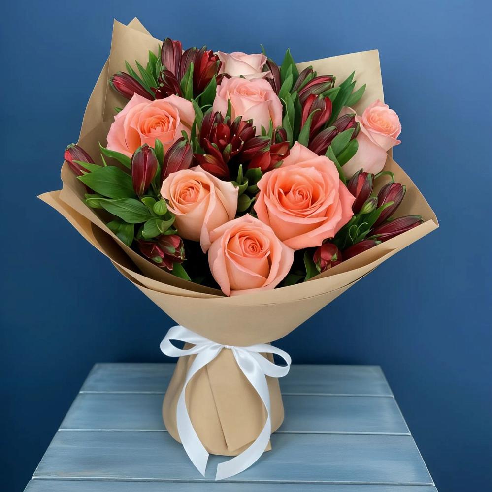 Букет цветов из: Розы и Альстромерии в Митякинской