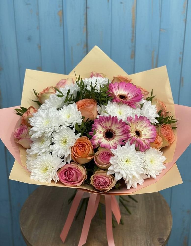 Букет цветов из: Розы, Герберы и Хризантемы в Митякинской