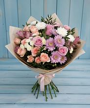 Букет цветов из:  Хризантемы, Розы и Альстромерии в Митякинской